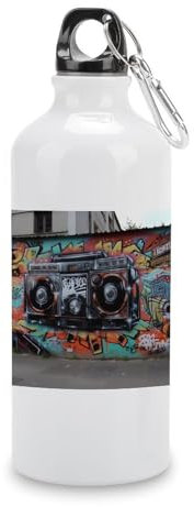 HKMNTGD Auslaufsichere Wasserflasche für Herren, Graffiti-Hip-Hop-Druck, Reise-Aluminium-Sport-Wasserflasche, ideal für Fitnessstudio oder Outdoor-Sportarten wie Wandern, Camping und Radfahren