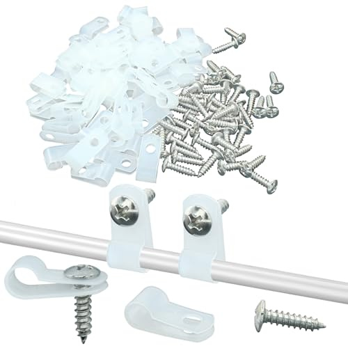 Waziaqoc 100 Stück 1/4 Zoll Lichtschlauch-Clips, Nylon R-Stil Befestigungsclips, Kabelclip Drahtklemme mit Befestigungsschrauben für Drahtmanagement, Außenlichterketten