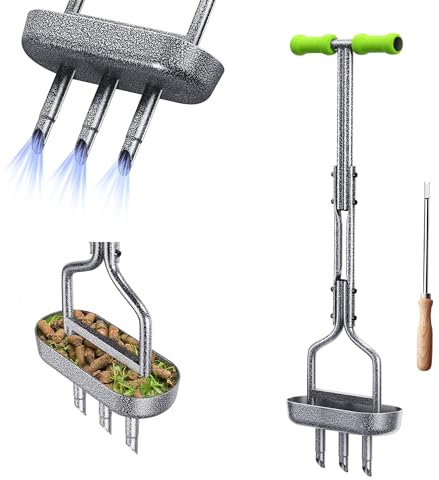 SUNEOWALY Aérateur pour Pelouse, Aérateur de Pelouse Outil de Carottage avec Plateau de Rangement pour Noyau de Sol, Aérateur Pelouse pour l'entretien du Jardin et de la Cour, Poignée Verte