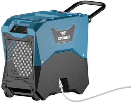 XPOWER LGR Commercial Dehumidifier with Automatic Purge Pump, Drainage Hose, Handle and Wheels for Water Damage Restoration, Clean-up Flood, Basement, Mold, Mildew (XD-85LH)