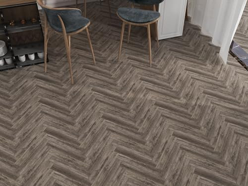 Built Right SPC Vinyl Click Lock Herringbone Flooring – Norman Slate Wood Effect Planks, 6.5mm Thick, Easy DIY Installation, Luxury Vinyl Flooring for Bathroom, Kitchen, Bedroom – 1.79m² Pack