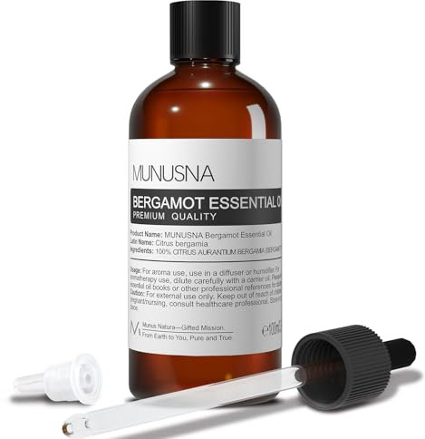 Bergamotteöl Ätherische Öle 100ML, MUNUSNA Bergamotte Ätherisches Öl Reines Natürliches für Fröhliche Stimmung, Duftöl für Aroma Diffuser, Bergamot Oil