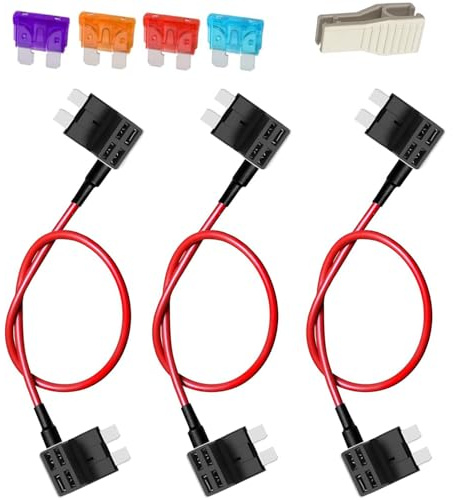 Gebildet 3-teiliger Standard-Doppelkopf-Sicherungsabgriff, Bypass-Kabel, Sicherungshalter, Reparatur-Bypass-Kabel für Kraftstoffpumpenrelais mit 4 Sicherungen(3/5/10/15Ampere) und Sicherungszieher