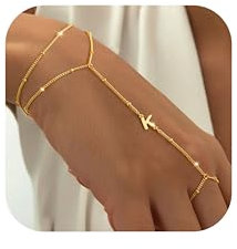 TINGN Armband Damen Gold, 14K Gold Vergoldete Ring Armband mit Buchstaben K Armkette Damen Golden Handkette für Mädchen Personalisiertes Geburtstagsgeschenk für Frauen Teenager Mädchen Schmuck