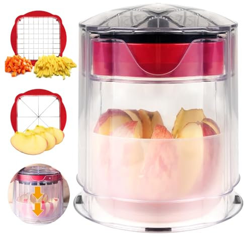 Chip Cutter - Potato Chipper with 3 Stainless Steel Blades, Slicers Cup, Chip Chop Fries Cutter Fast Cutting for Cucumber Carrot Onion, French Fry Cutting Box, Fruit Wedge Slicer, Veggies Chopper