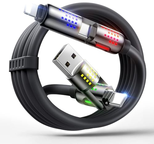 MAGIC JOHN 240W 4 in 1 USB C Cable, USB Charging Cable, Fast Charging & Data Sync Silicone Multi Charging Cable for iPhone iPad Samsung Laptop Multi Device Charging, 6.6FT, Black