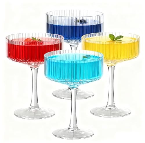 TUZHE Champagner Schalen 4er Set, 280ml Cocktailgläser, Vintage Gläser Für Zuhause, Bar, Partyabende, Spülmaschinengeeignet