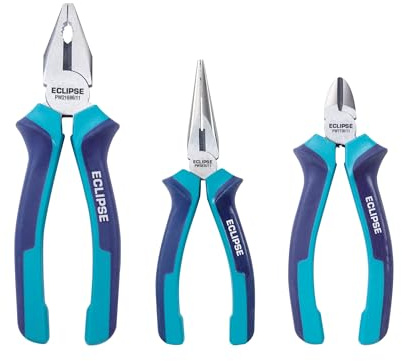 Eclipse Professional Tools PLIER3PS 3-Piece 6 Pliers Set – Cutting, Gripping & Twisting Medium/Hard Wire | Long Nose, Diagonal & Combination Pliers with Induction-Hardened Edges & Ergonomic Handles