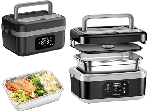 Heated Lunch Box for Adults,1L Cordless Electric Lunch Box Battery Powered | Rechargeable Food Warmers with Detachable Stainless Steel Liner, LED Screen & Adjustable Temp for Trucks,Offices,Travel