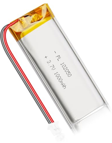 102050 3.7V 1000mAh LiPo Batterie - wiederaufladbare Lithium-Polymer-Batterie mit Schutzplatte und Micro JST 1.25 Stecker für elektronische Geräte