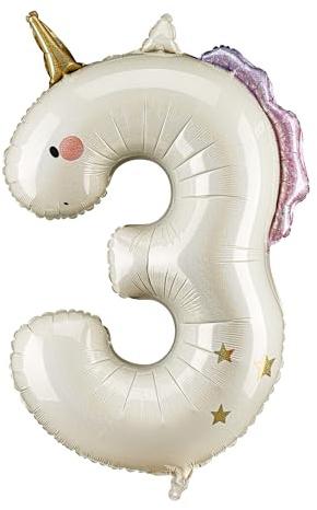 Unicorn Number 3 Balloon PartyDeco 36.5 Inch Holographic Foil 3rd Birthday | Girls Birthday Party Decorations, Pink White Pastel, Princess Theme, Magical Celebration, Air or Helium Fill
