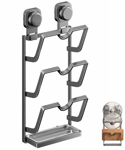 ERFGT Support pour Couvercle de Casserole, Support de Couvercle Mural avec 3 Fentes, Porte Couvercle de Pot, pour Mur de Porte D'Armoire - Gris