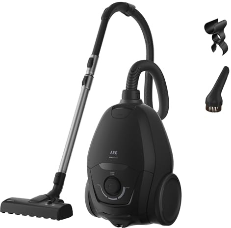 AEG VX83 Staubsauger mit Beutel, besonders leise 64 dB, 750 W, VX83-2EBR | AllFloor Düse für Hart- u. Teppichböden, HEPA Filtration, hohe Staubaufnahme, 12m Aktionsradius, XL Softräder, 3 J. Garantie
