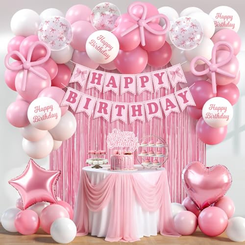 Decorazioni Compleanno Rosa, Palloncini Compleanno Rosa Bianchi per Ragazza | Happy Birthday Decorazioni Ragazza Donna, Addobbi Compleanni Ragazza Donna, Palloncini Pink Bianco Striscione Happy Birthday