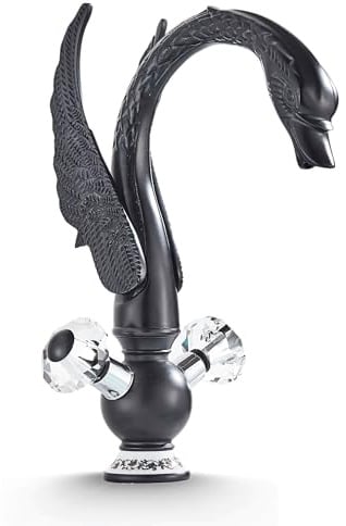 Ari Waschtischarmatur SWAN Wasserhahn Badezimmer Waschtisch Badarmatur für Waschbecken, Messingkörper, Keramikventil, integrierter Belüfter, Einlochmontage, Schwan Design (Schwarz, Zweigriff)