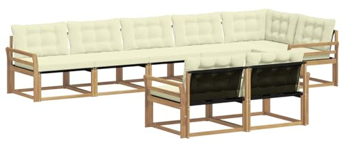 vidaXL Outdoor-Sofagarnitur mit Kissen 8 pcs Weiß und Creme, Gartenmöbel, modernes Outdoor-Sofa, Robustes Eckset für Terrasse, Lounge und Komfort