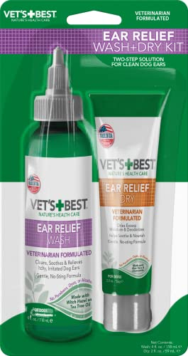 Vet's Best Kit de Limpiador de oído de Perro, Lavado de Alivio de oído Multi-síntoma y Tratamiento seco, sin Alcohol 236 ml