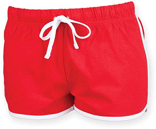 Skinni Fit Womens/Ladies Retro Training / Fitness Sports Shorts (M) (Red/ White)