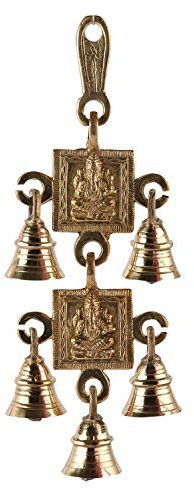5Elements Premium Messing Zwei Ganesha's Gesicht mit 5 Glöckchen Wandbehang Beste für Zuhause & Büro Dekoration & Geschenk Zweck Handwerk (22,9 cm)