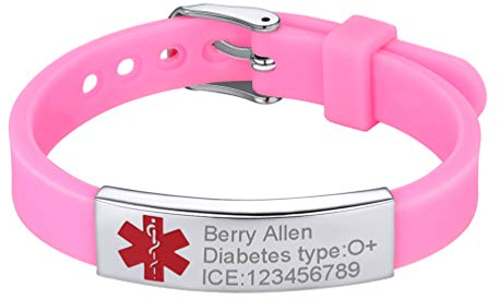 PROSTEEL Medical Alert ID Armband personalisiert ICE SOS Notfall ID Armband verstellbar pink Silikon Edelstahl Name Texte Gravur Armreif für Männer Frauen Kinder