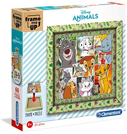 Clementoni 38804 Frame me up Disney Animals – Puzzle 60 Teile ab 4 Jahren, buntes Kinderpuzzle inkl. Rahmen aus Karton, zum Aufhängen ohne Kleber, Geschicklichkeitsspiel für Kinder