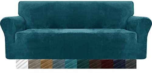 MAXIJIN Thick Velvet Sofabezüge 3-Sitzer Super Stretch rutschfeste Couchbezug für Hunde Katze Haustierfreundlich 1-teilige elastische Möbel Protector Plüsch Sofa Schonbezüge (3 Sitzer, Schwarzgrün)