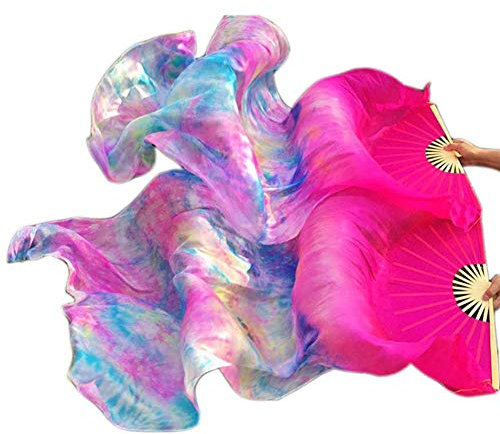 Leemiman Damen Schleier für Bauchtanz, 100 % Bambusseide, 1 Paar (L+R), Rosa mit Batikfärbung, 180*90cm