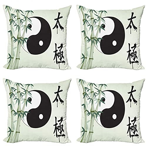 ABAKUHAUS Yin-Yang Kissenbezug Set (4 Stück), Taiji Oneness, moderner doppelseitiger Digitaldruck, 40 cm, Mehrfarbig