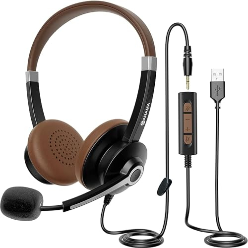 PC Headset mit Mikrofon, USB/3.5mm Klinke Kopfhörer mit Mikrofon und Lautstärkeregler für Call Center Office Telefonkonferenzen Skype Online-Kurse und Musik, Super Leicht, Ultra Komfort