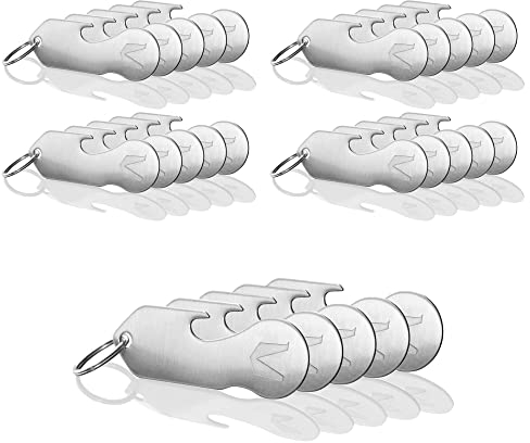 MAGATI Einkaufswagenlöser Schlüsselanhänger abziehbar multifunktional aus Edelstahl mit Schlüsselfundservice und Profiltiefenmesser 25er Set
