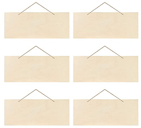 Hazrcvr Holzschilder zum Beschriften 6 Stück Unfertiges Holzschild Unlackiertes Holzschild Rechteckiges Hängendes Holzschild Holz Plaketten mit Seil für Schreiben Brandmalerei Dekorieren