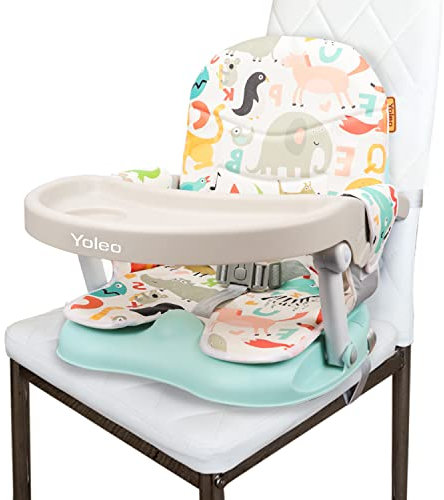 YOLEO Réhausseur Chaise Enfant Pliable, Chaise Haute Bébé Portable, Rehausseur Siège Bébé, Bébé Chaise repas en Hauteur Réglable, Plateau Amovible, 6 mois à 3 ans, Vert