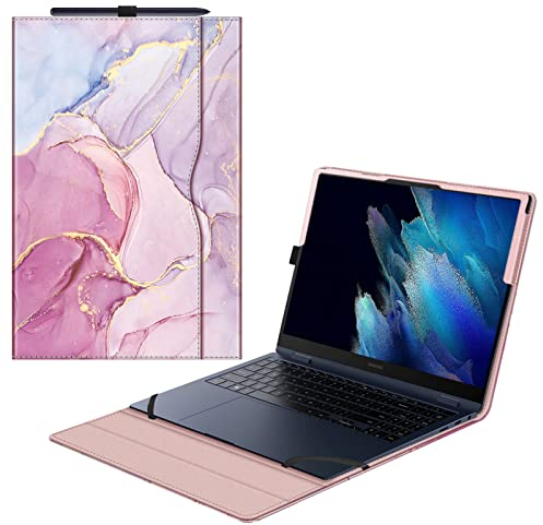 FINTIE Sleeve Case for 15.6'' Samsung Galaxy Book2 Pro 360 NP950QED/Galaxy NP950XED/Galaxy Book NP950QDB/Galaxy NP950XDB - Premium PU Leather Portfolio Cover, G-Marble