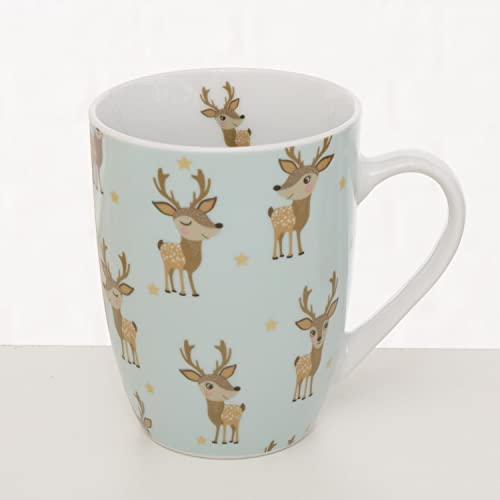 Arinosa Tasse Kaffeebecher Weihnachtstasse Kleiner Hirsch Bambi Hellblau Keramik 330 ml