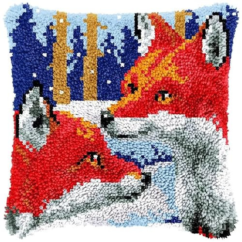 ROCKY&CHAO Latch Hook Cushion Kits, DIY Needlework Pillow Cover Sofa Cushion Rug Making Kits, 43x43 cm