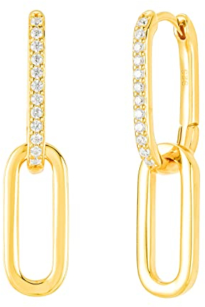 Brandlinger ® Ohrringe Silber 925. Creolen eckig mit Stein. Schmuck Damen vergoldet mit 18 Karat (Silber und Gold) für Frauen und Mädchen. Größe gesamt 29mm.