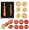 Comealltime Wachssiegel Stempel Set - 6pcs Kupfer Wachs Siegel Stempel und Abnehmbarer Holzgriff, Siegelwachs Stempel(Rose,Weizen,Sonnenblume,Gänseblümchen,Pilz,Ahorn) für DIY Umschläge Dekor (Plant)