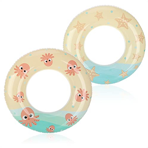 com-four® 2X Schwimmreifen zum Baden - Schwimmring für Badespaß - Wasserring aufblasbar - Schwimmhilfe (02 Stück - Ø 61 cm bunt)