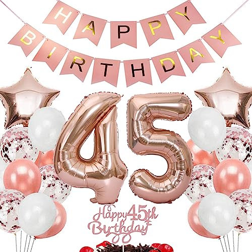 Feelairy Geburtstagsdeko 45 Jahre Frauen, Rosegold Luftballon 45. Geburtstag Deko Frau, Tortendeko Happy 45th Birthday Deko 45 Jahre Frauen, Ballon 45. Geburtstag Frau Party Dekoration Set