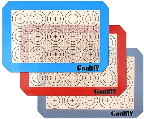 Goalfly Small Macaron Silicone Baking Mat, Set of 3 Quarter Sheet Baking Mats (30 x 20 cm), Non-Stick Silicone Baking Sheet for Macarons, Cookies, Pastry, Pizza