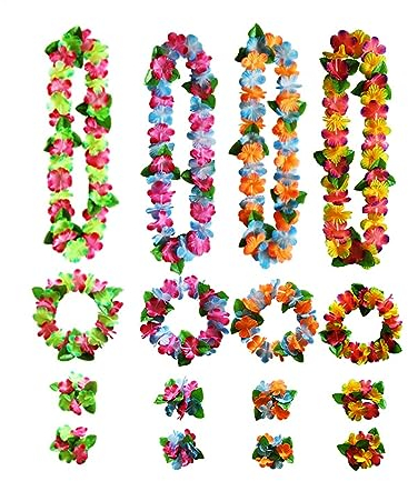 YSTrillion Hawaii Kette Blumen 16 Stück Hawaii Kette Stirnband und Armband Set,Hawaiian Leis Ketten für Hawaii Party Deko,Luau Girlande