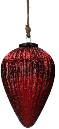 Keyhomestore - Tropfenform aus Glas, erhältlich in den Farben Gold, Rot, Antik-Gold und Weiß, Weihnachtsdekoration mit Schnur zum Aufhängen, Höhe 20 cm, Länge 12 cm (rot)