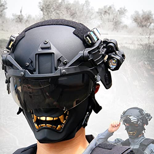 KLYso Leicht Taktik Helm-Set, Airsoft Halbmaske, Mit Taktischem Headset, Taschenlampe, Signallicht, Für Airsoft Schießen Und Jagd Spiel (Color : BKF)