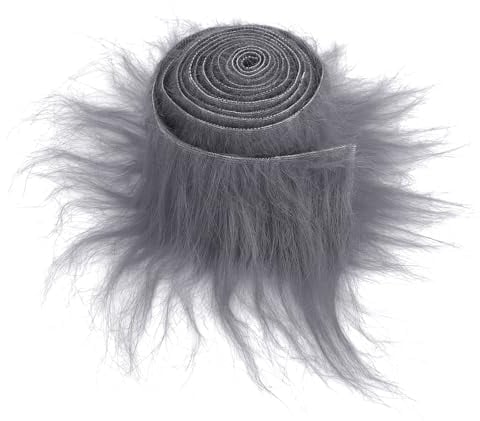 Plüsch Precut Strips Fellimitat 5 x 180 cm Kunstfell Basteln Meterware Fell Stoff Flauschiges Plüsch Bastelfell für Zwergenbart Weihnachtsmann Haar Wichtel Cosplay DIY Basteldekoration (Grau)