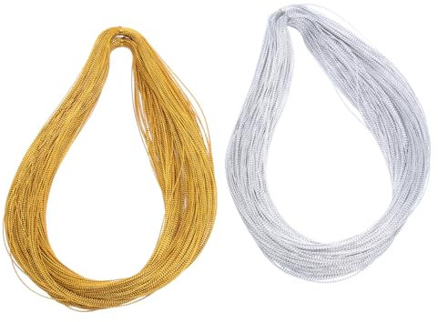 Veemoon 1mm Collana a Catena Diy, Corda di Perline di Gioielli Schede Filo di Dseta Gioielli Etichette Filo D'oro E D'argento per Produzione di Gioielli, Bracciali, Collane, Artigianato (2 pezzi)