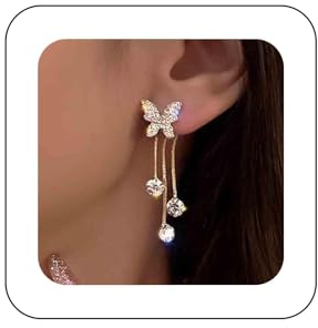 Aneneiceera Vintage Kristall Schmetterling Ohr Jacke Ohrringe Gold Kristall Quaste Baumeln Ohrringe Cz Schmetterling Ohrstecker Lange Fransen Kristall Schmuck Für Frauen Mädchen (mit Schmetterling)