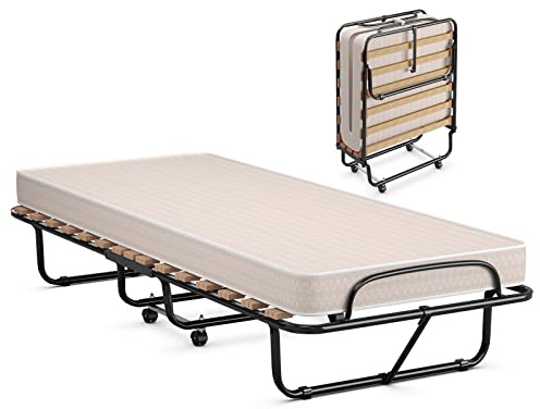 GOPLUS Klappbett für 1 Person, 80 x 190 cm, Klappbett für Erwachsene mit Memory-Schaum-Matratze 10 cm, orthopädisch, Belastung 120 kg, klappbares Bett für Gäste und Othopädische (weiß, Matratze: 80 x