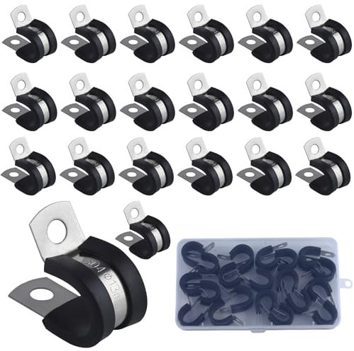 GOLD DEER 20 Stück 1,27 cm Edelstahl-Kabelklemme, gummierte isolierte Klemme, Kabelschellen, Schlauchschellen, Drahtklemmen, Rohrband, Metallschelle für Rohr oder Drahtschnur