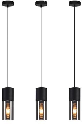 Lichtmaler Pendelleuchte Schwarz Pendellampe Esstisch - Hängeleuchte E27 Küche Glas Schwarz Metall Hängelampe 1 Flammig Industrie Modern für Esstisch Wohnzimmer Schlafzimmer, 3 Stück