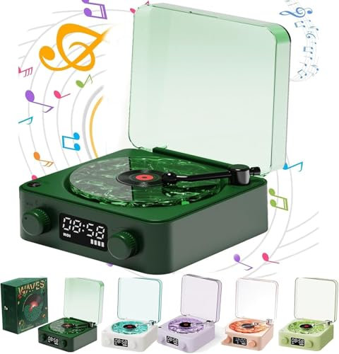 getuse Waves Vinyl Bluetooth Speaker with Three Ambient Lights, Aqua Music Player with Rotating Turntable - Relaxing Sounds, Bedroom Speaker Decoration (Forest Dark Green)